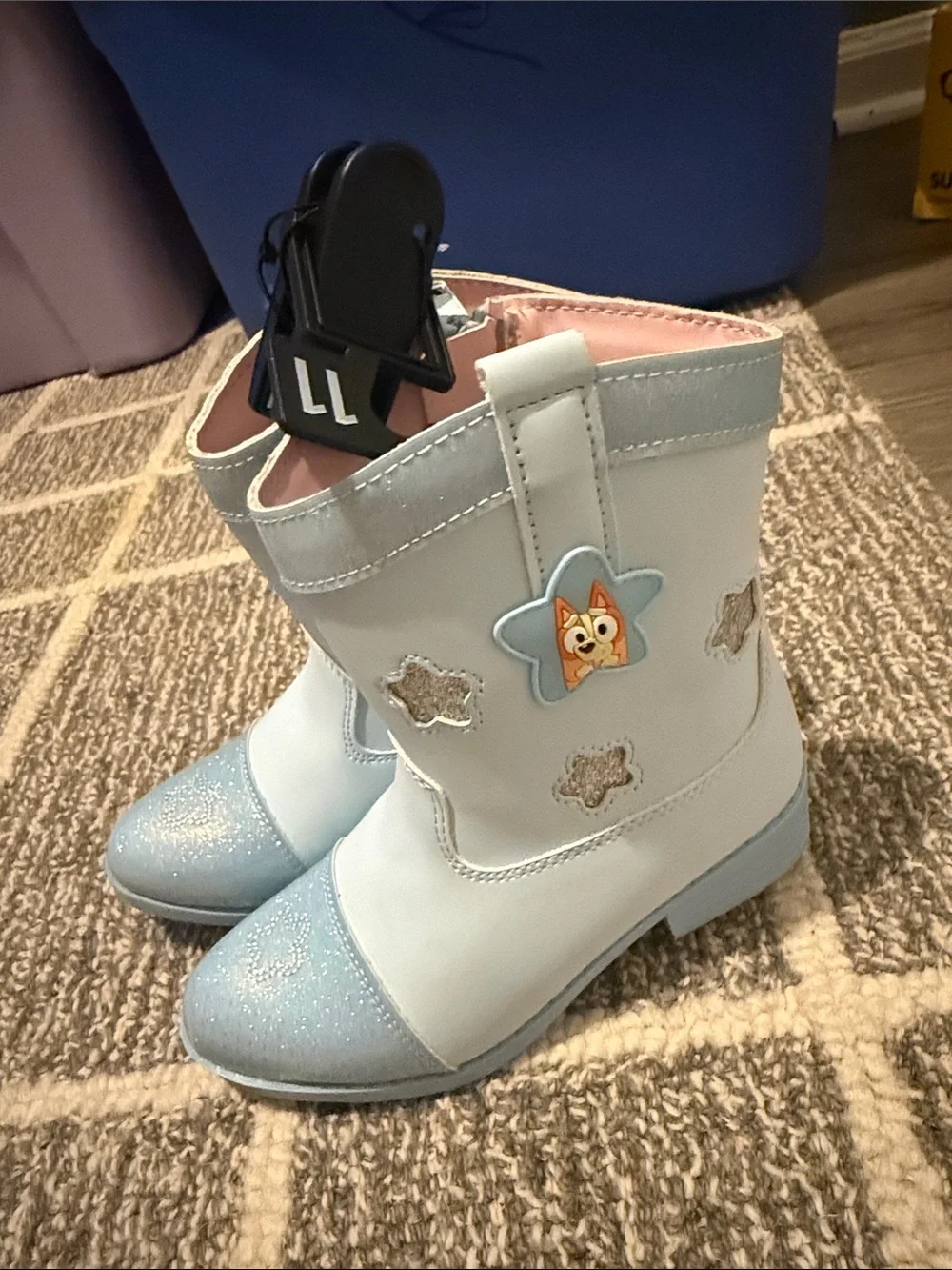 Light Blue Glitter Star Kids Boots